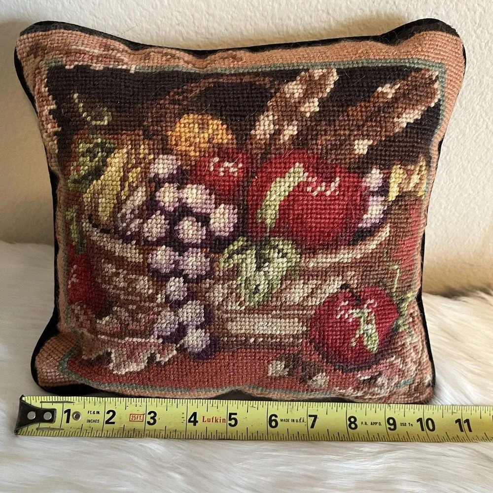 Vintage Tapestry Throw Pillow‎ Still Life Fruit Basket Home Decor Cottagecore